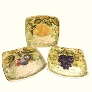 Tabletops Unlimited “Mixed Fruits” Hand Painted Ceramic Salad Plates. Set Of 3